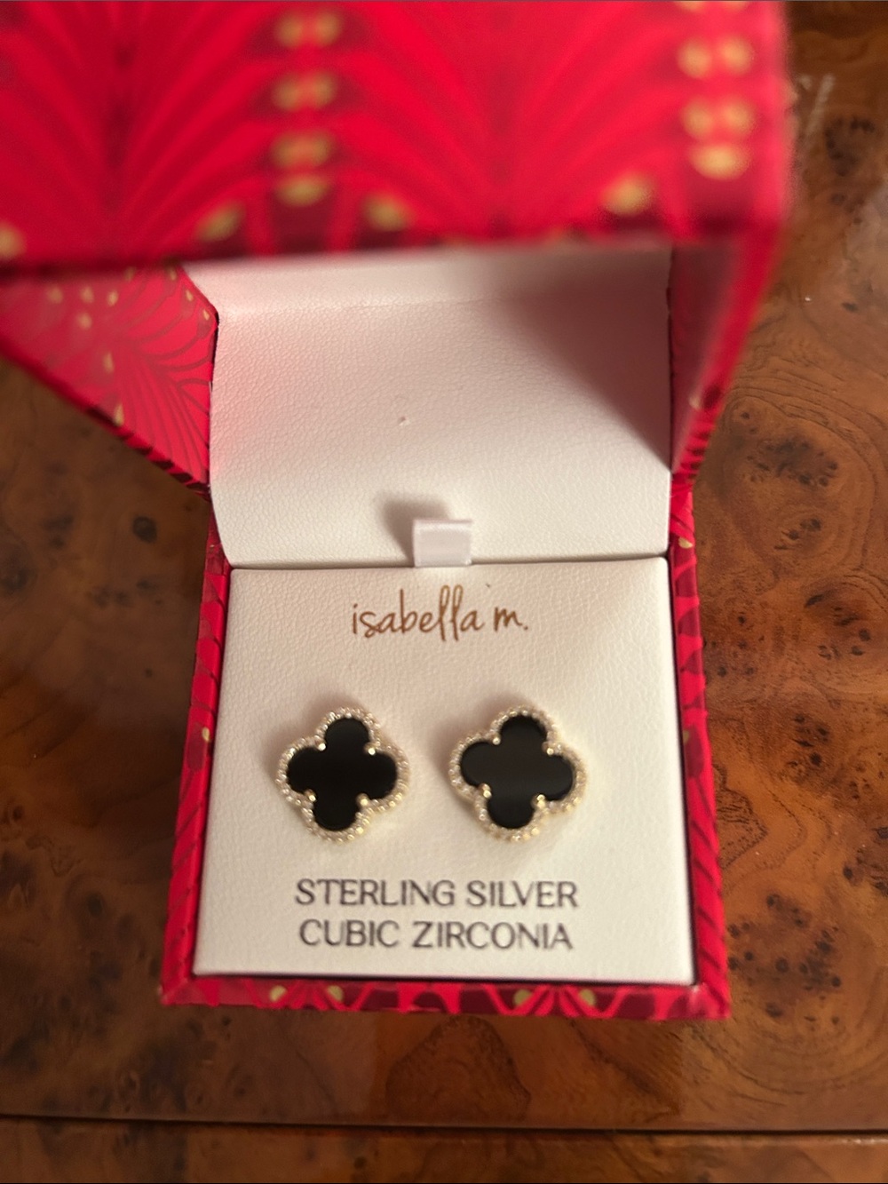 Abella Black Clover Sterling Silver Stud Earrings with Beaded Edge